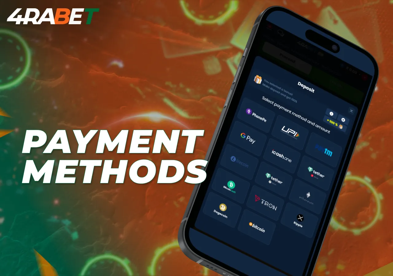 Payment methods in 4rabet include various options for deposits and withdrawals.
